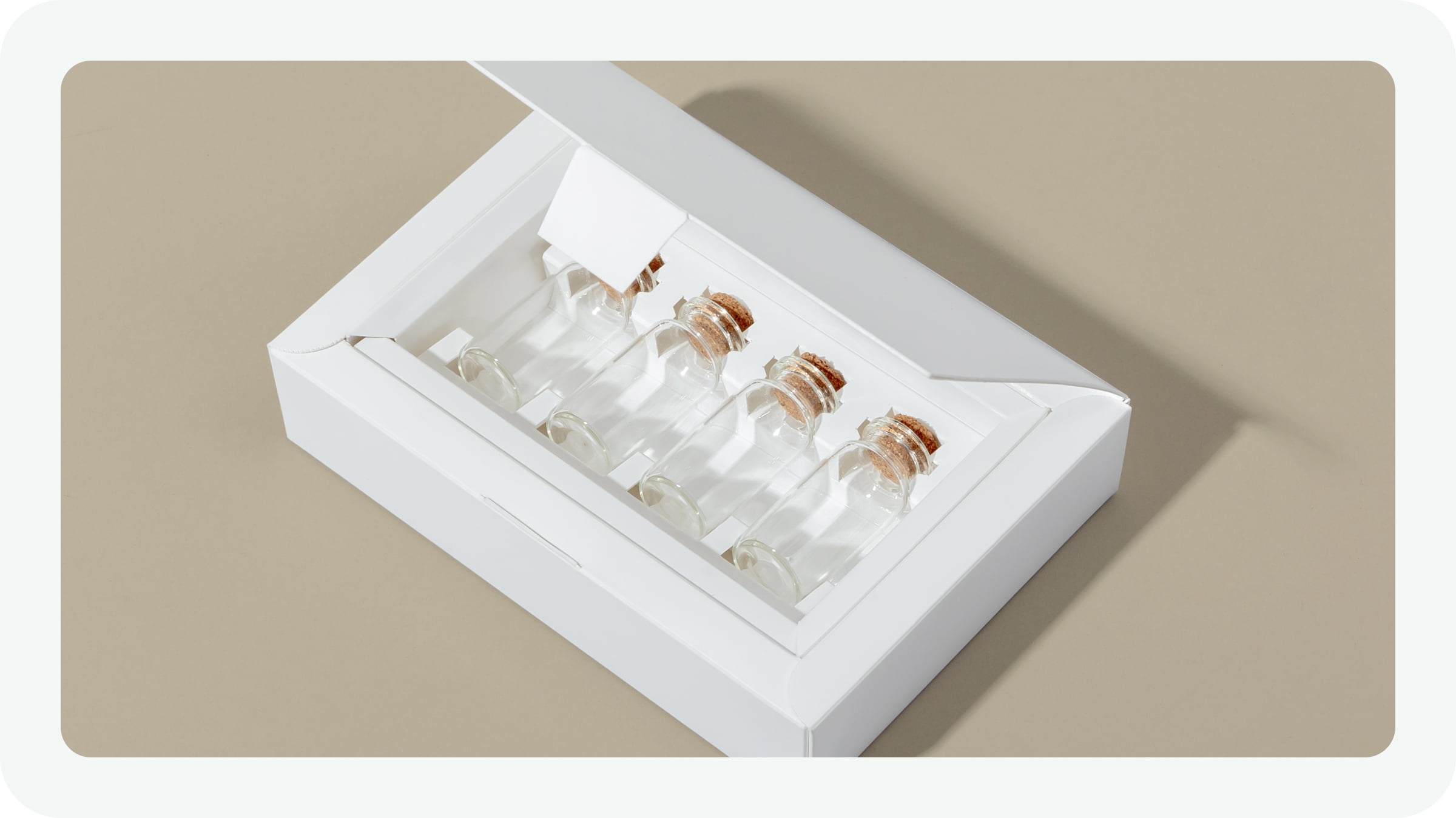 Example of a double wall tray & lid holding tiny bottles