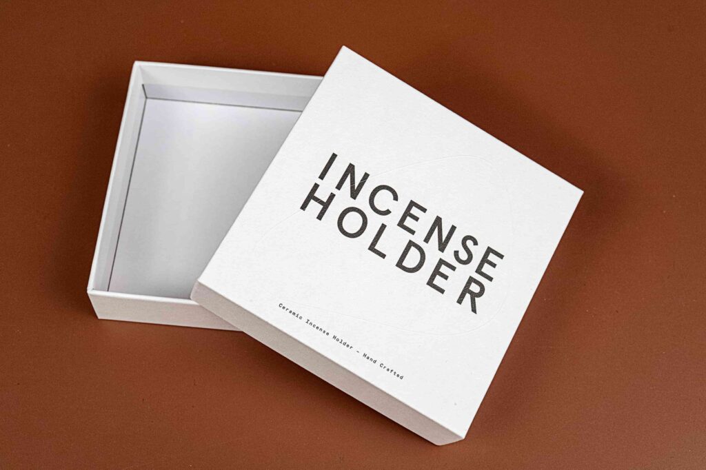 Custom lid and tray box for Venture's ceramic incense holder.