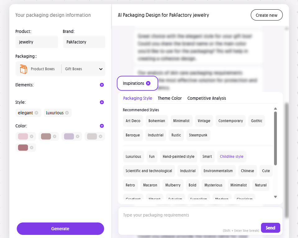 Packify.ai is specially designed for generating packaging design