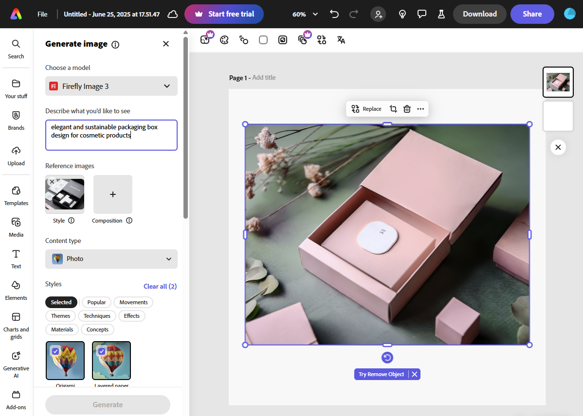 Adobe Express allows users to upload images as style and composition reference for the generated image